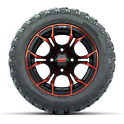 GTW® Spyder Black/Red 12 in Wheels with 22X11-R12 Nomad Steel Belt Radial All-Terrain Tires – Full Set