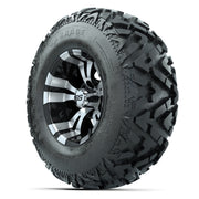 GTW® Vampire Black/Machined 12 in Wheels with 25X10-12 Barrage Mud Tires – Full Set