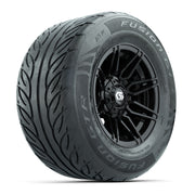 GTW® Stealth Black/Machined 12 in Wheels with 255/55-R12 Fusion GTR Steel Belt Radial Street Tires – Full Set