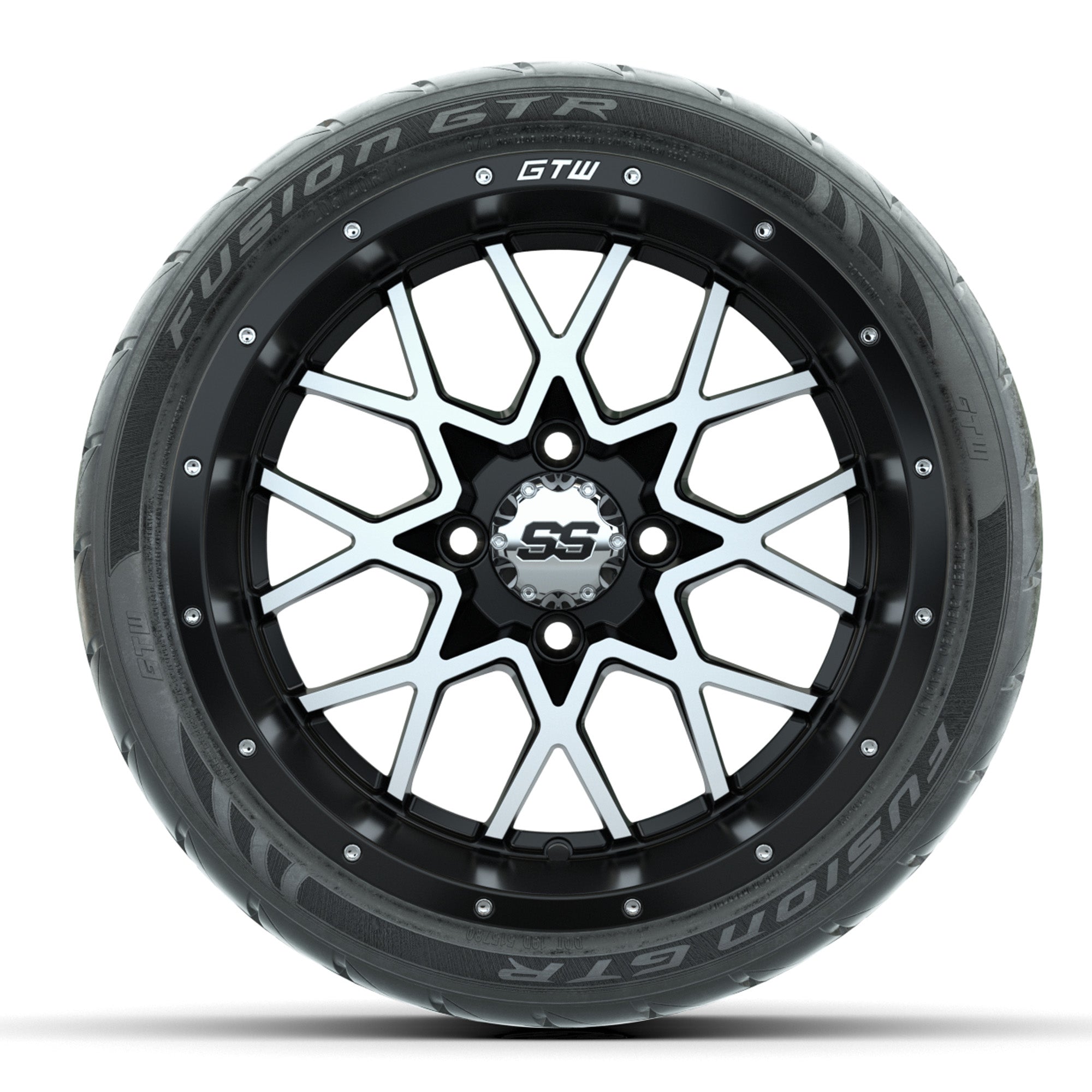 Set of (4) 14 in GTW Vortex Wheels with 225/30-14 Mamba Stre - 3/4 view