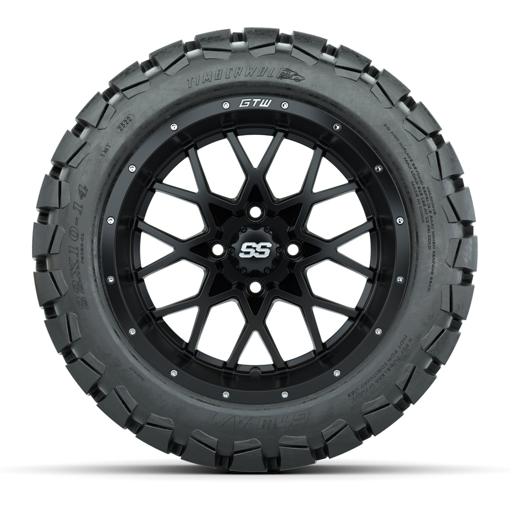 Set of (4) 14 in GTW Vortex Wheels with 22x10-14 GTW Timberw - 3/4 view