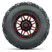 GTW® Stealth Red/Machined 12 in Wheels with 25X10-12 Barrage Mud Tires – Full Set