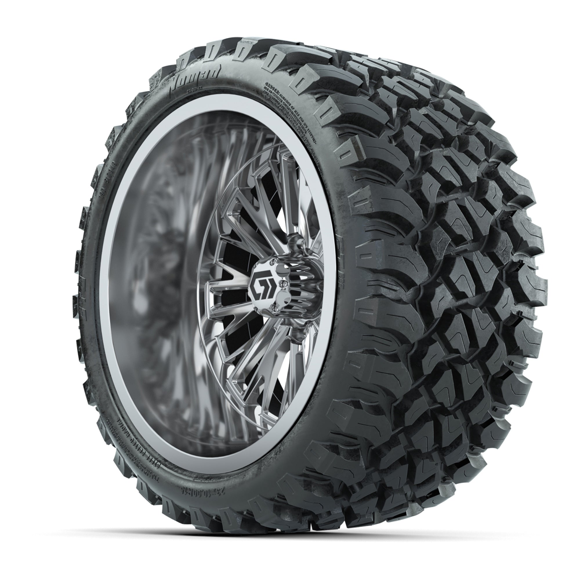 GTW Viper Chrome 15 in Wheels with 23X10-R15 Nomad Steel Belted Radial All-Terrain Tires – Full Set