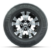 GTW® Vampire Black/Machined 12 in Wheels with 255/55-R12 Fusion GTR Steel Belt Radial Street Tires – Full Set