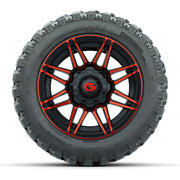 GTW® Stealth Red/Machined 12 in Wheels with 22X11-R12 Nomad Steel Belt Radial All-Terrain Tires – Full Set