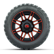 GTW® Stealth Red/Machined 12 in Wheels with 20X10-12 Nomad Steel Belt Radial All-Terrain Tires – Full Set