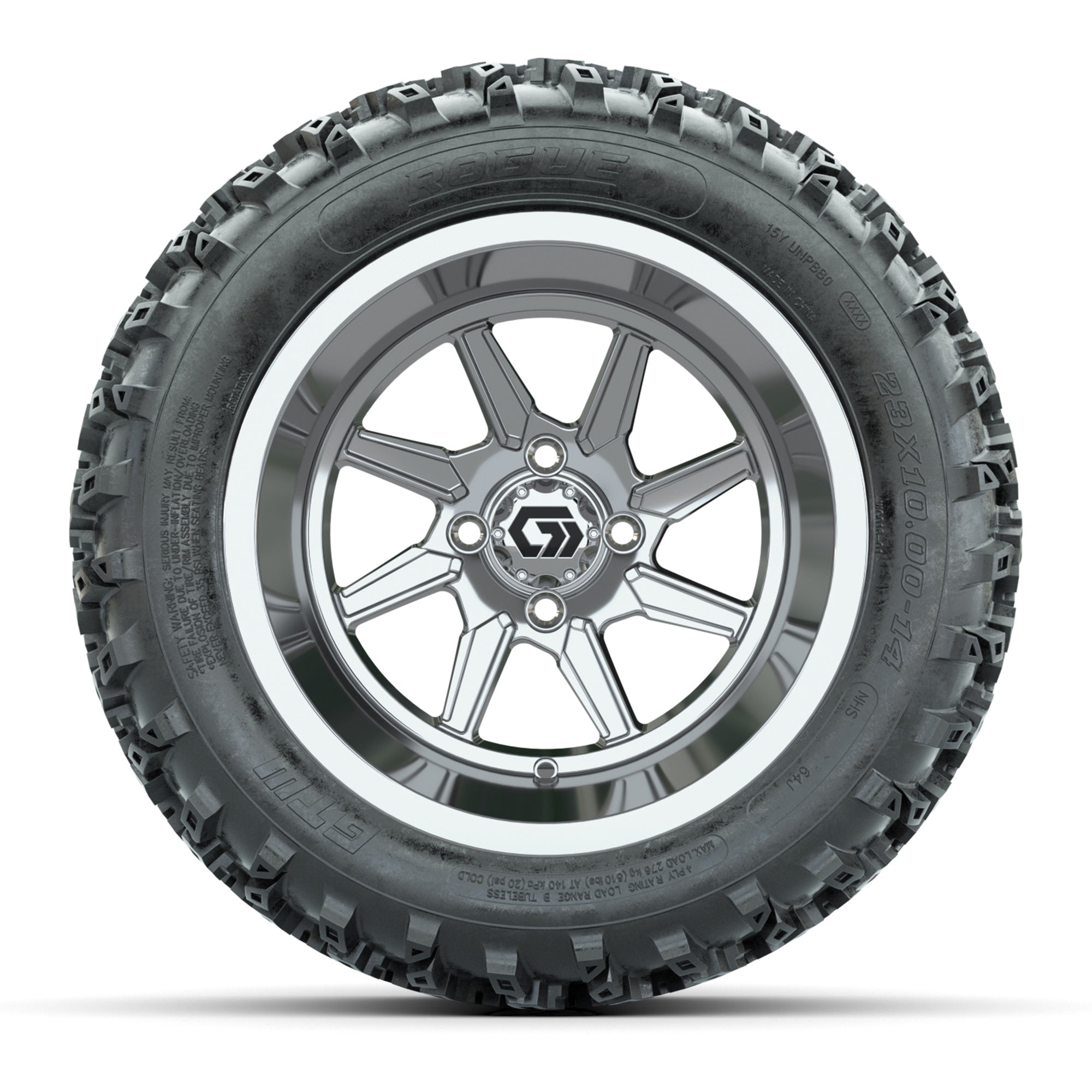 GTW Reaper Chrome 14 in Wheels with 23X10-R14 Rogue All-Terrain Tires – Full Set