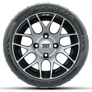 GTW 12 inch Pursuit machined black wheels with Fusion GTR street tires - Set of Four