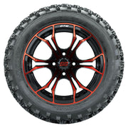 GTW 14 inch Spyder red and black wheels with Rogue all-terrain tires - Set of Four