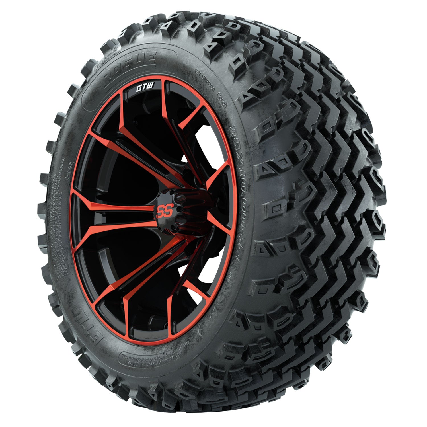 GTW 14 inch Spyder red and black wheels with Rogue all-terrain tires - Set of Four