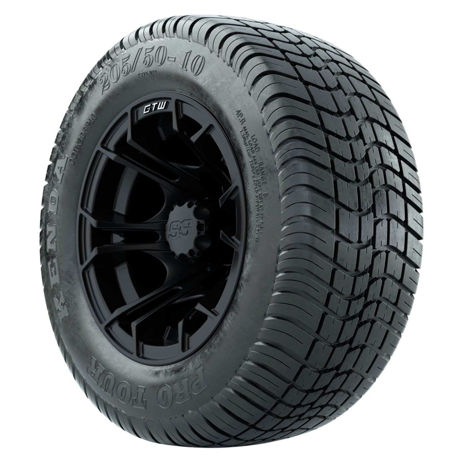 GTW 10 inch Spyder matte black wheels with Kenda Pro Tour low-profile street tires - Set of Four