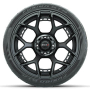 Madjax 15 inch Flow Form matte black wheels with Fusion GTR street tires - Set of Four