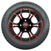 GTW 12 inch Spyder red and black wheels with Excel Classic street tires - Set of Four