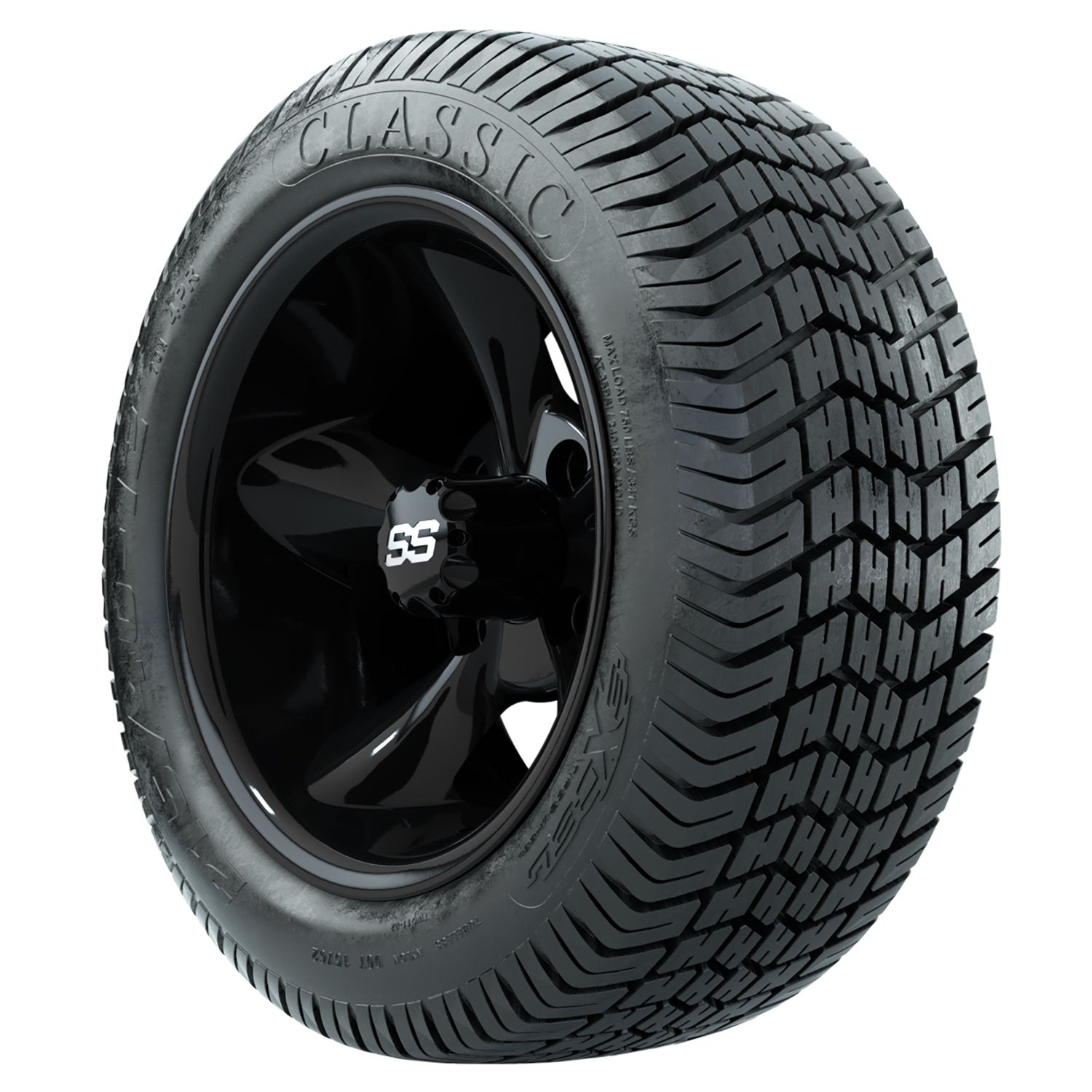 GTW 12 inch Godfather black wheels with Excel Classic street tires - Set of Four