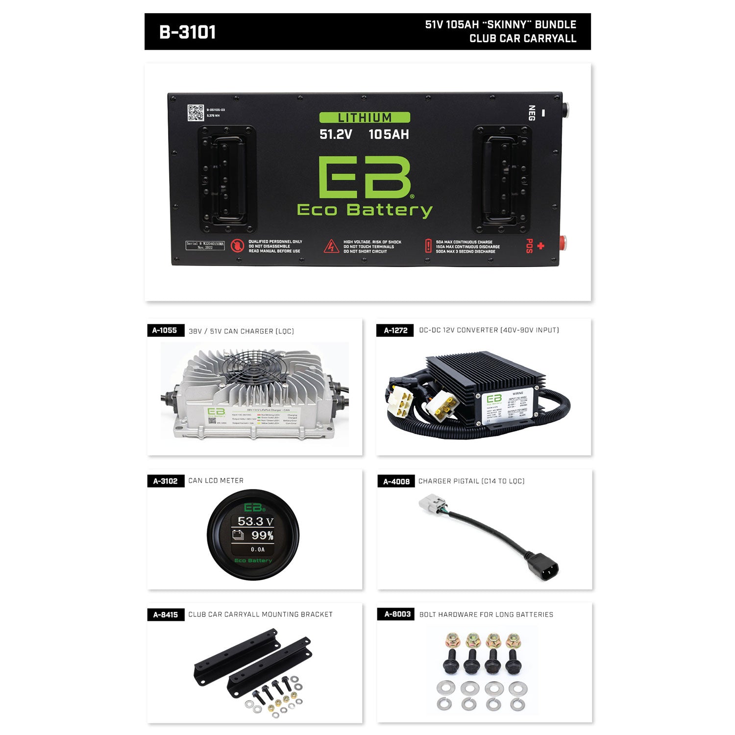 Eco Battery Club Car Carryall Install Kit