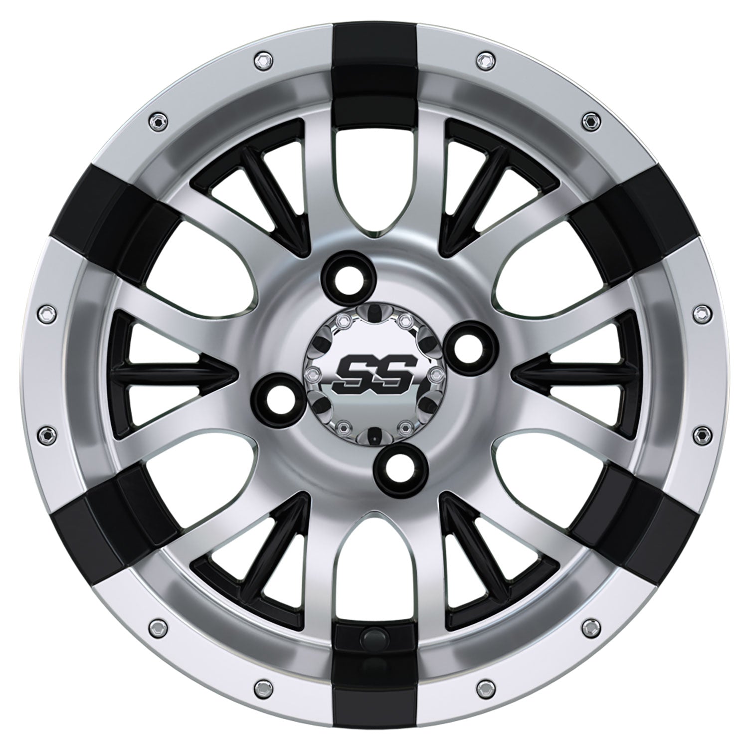 Diesel 12 inch GTW golf cart wheel - Silver / Black
