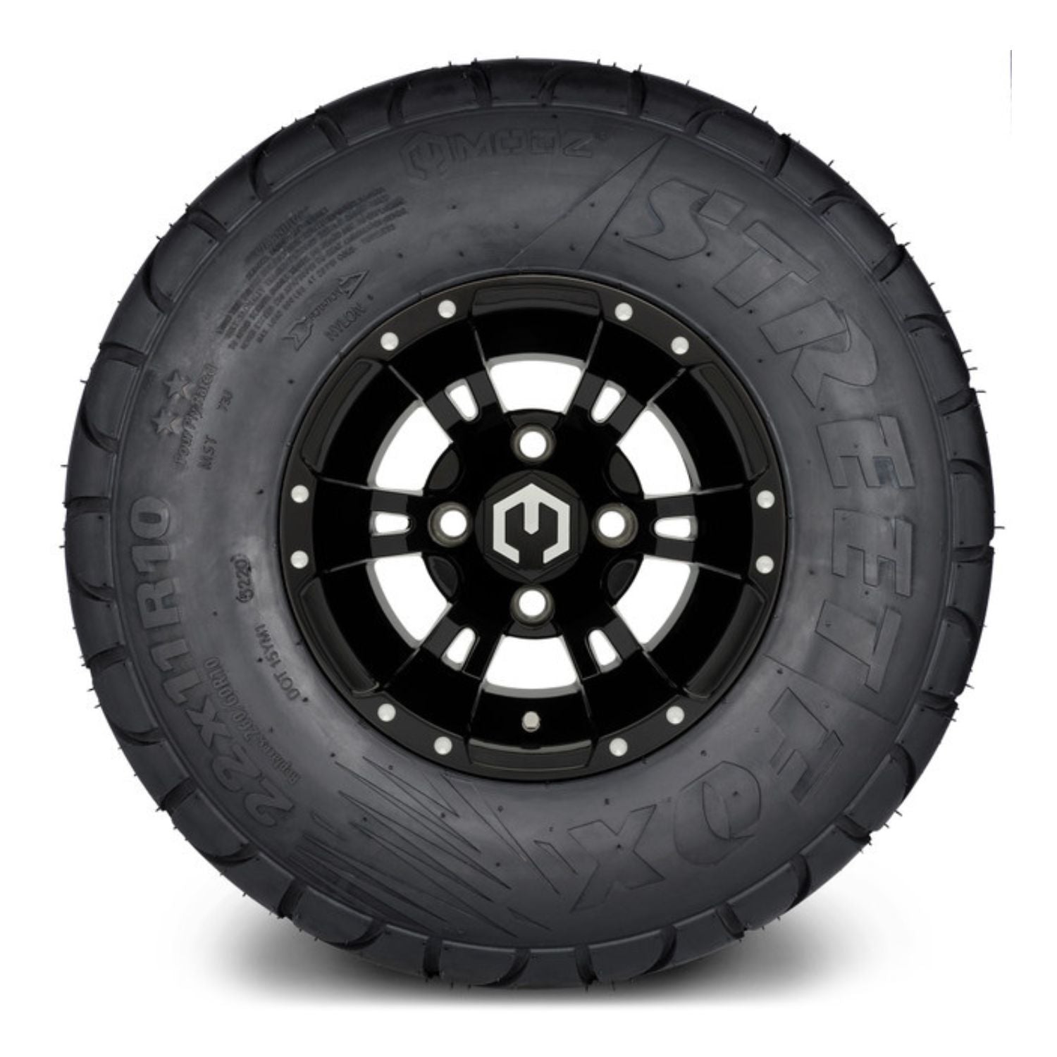 MODZ® 10" Ambush Glossy Black Wheels & Street Tires Combo (MODZ Street Fox Radial 22x11-10)