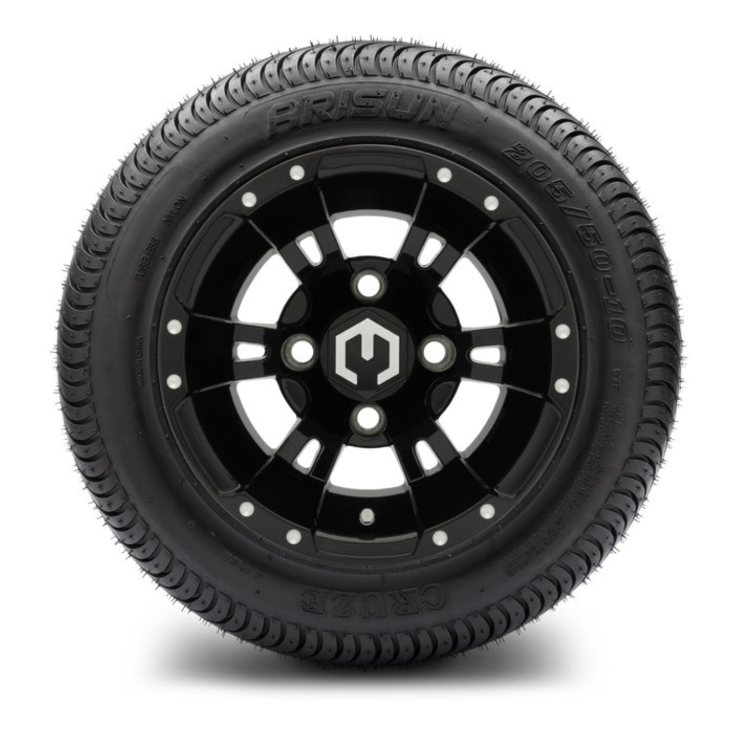 MODZ® 10" Ambush Glossy Black Wheels & Street Tires Combo (Arisun Cruze 205/50-10)