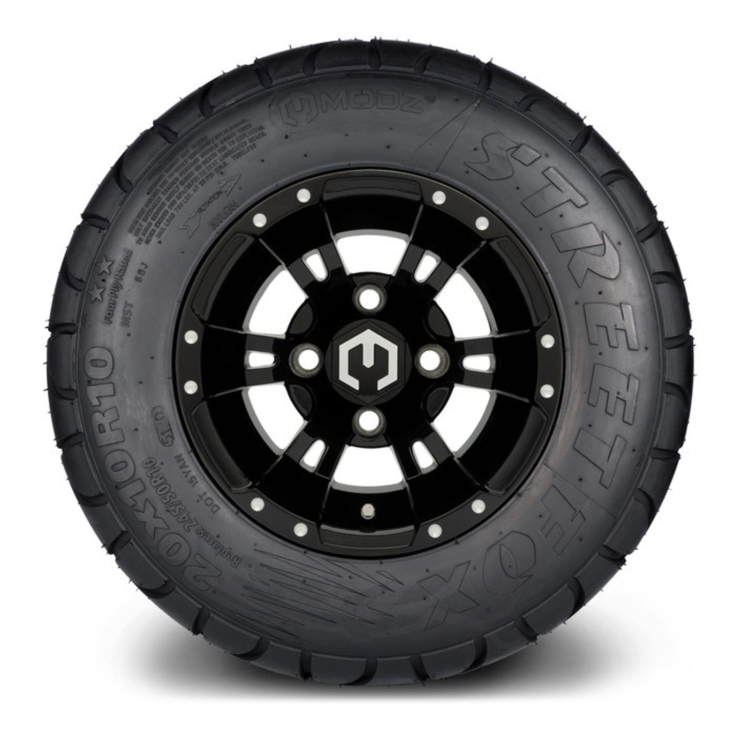 MODZ® 10" Ambush Glossy Black Wheels & Street Tires Combo (MODZ Street Fox Radial 20x10-10)