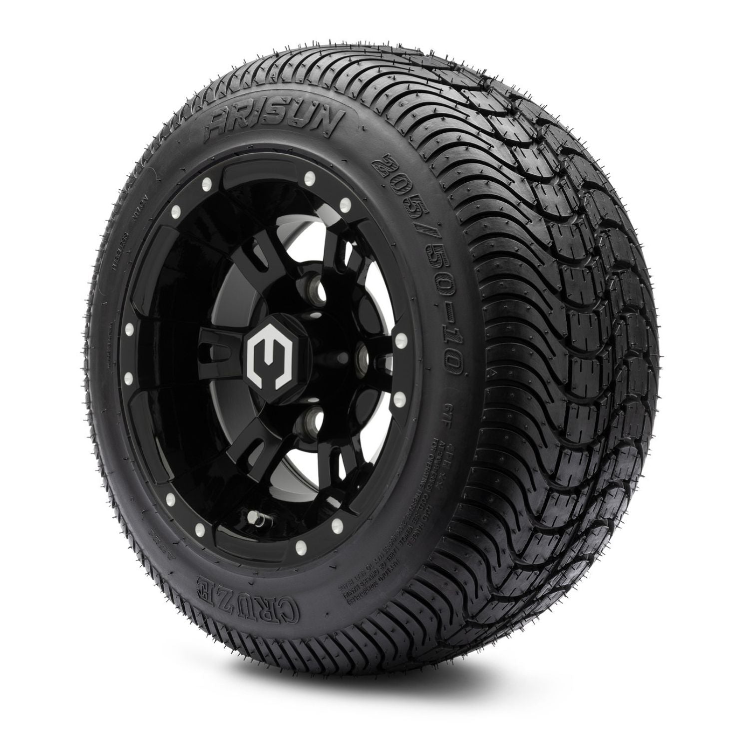 MODZ® 10" Ambush Glossy Black Wheels & Street Tires Combo (Arisun Cruze 205/50-10)