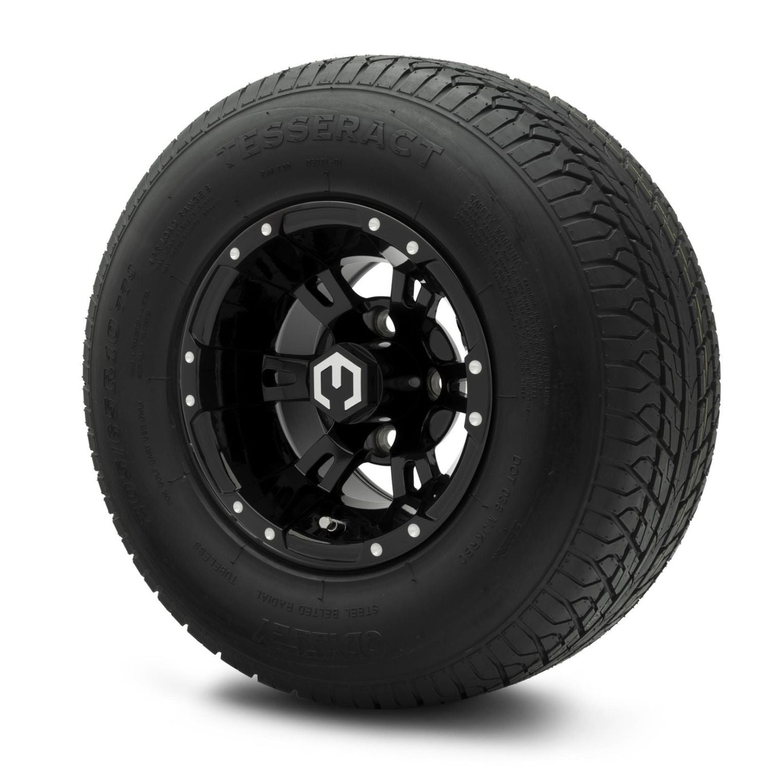 MODZ® 10" Ambush Glossy Black Wheels & Street Tires Combo (Odyssey Tesseract Steel-Belted Radial 205/65-R10)