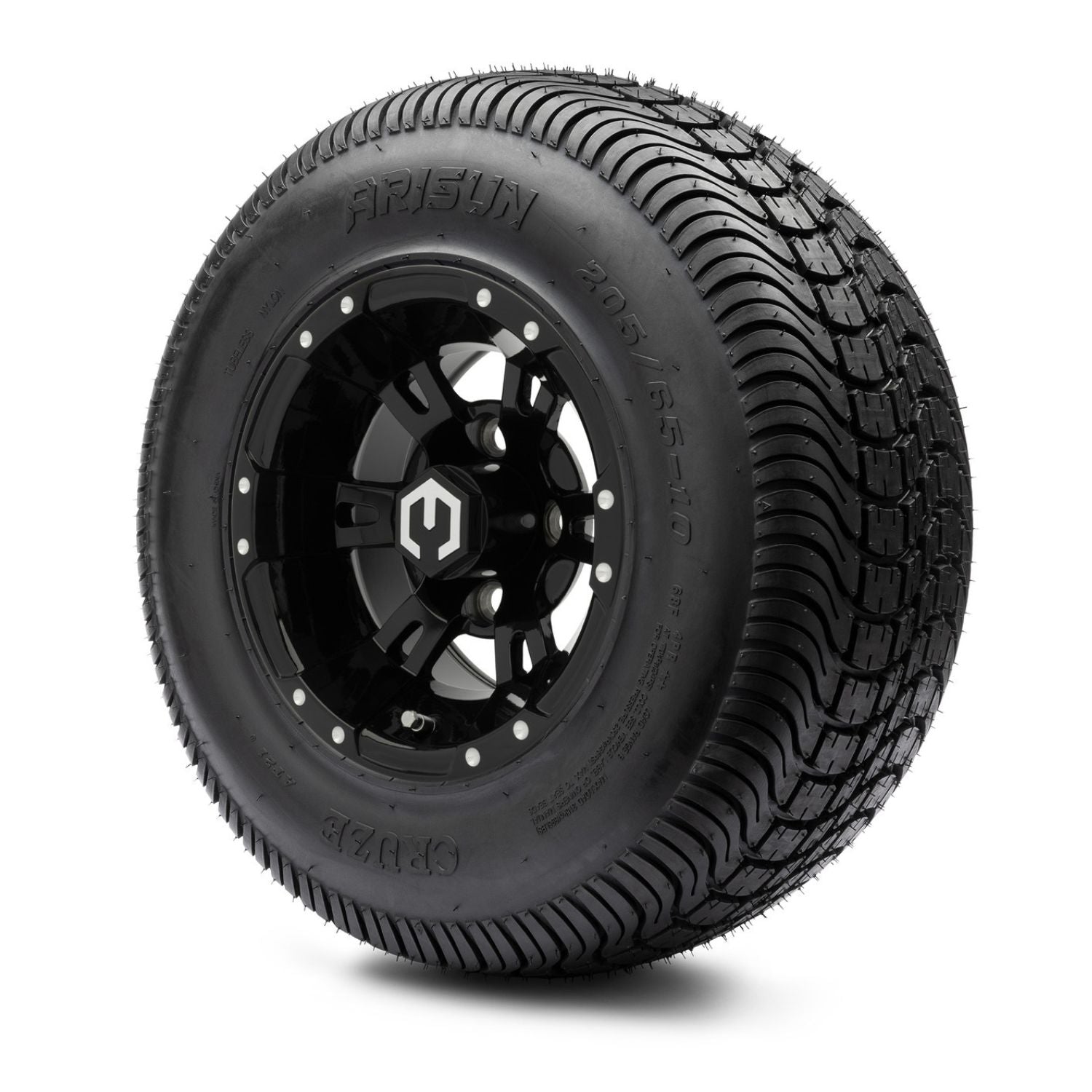 MODZ® 10" Ambush Glossy Black Wheels & Street Tires Combo (Arisun Cruze 205/65-10)