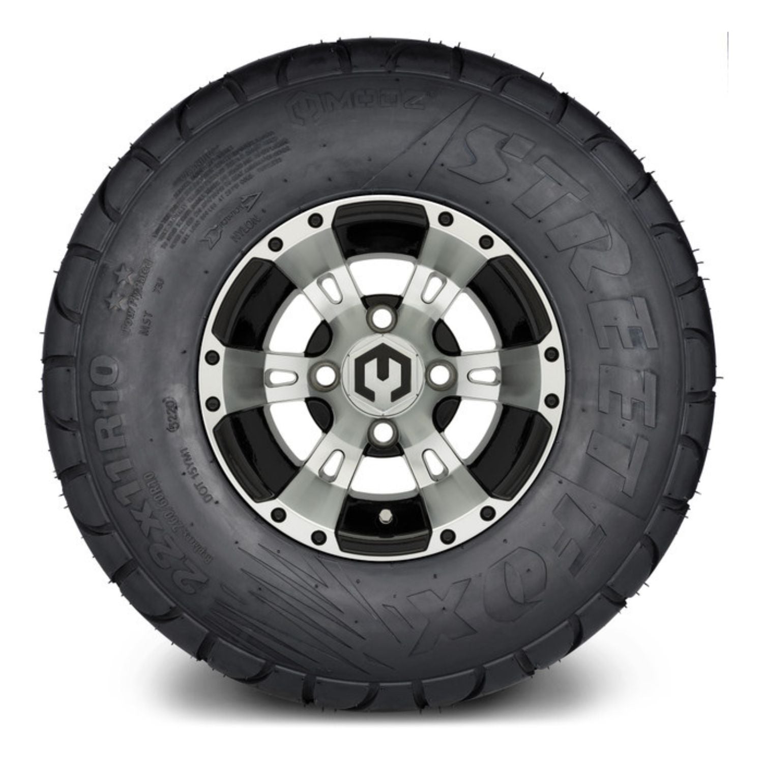 MODZ® 10" Ambush Machined Black Wheels & Street Tires Combo (MODZ Street Fox Radial 22x11-10)