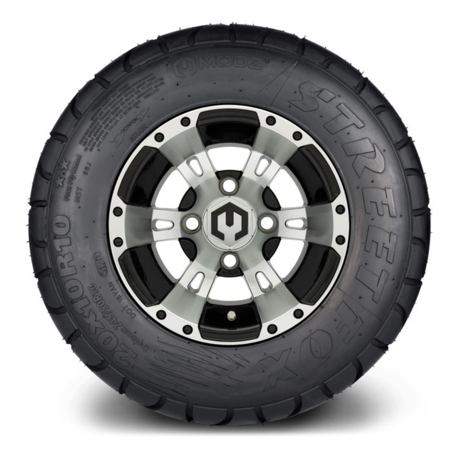 MODZ® 10" Ambush Machined Black Wheels & Street Tires Combo (MODZ Street Fox Radial 20x10-10)