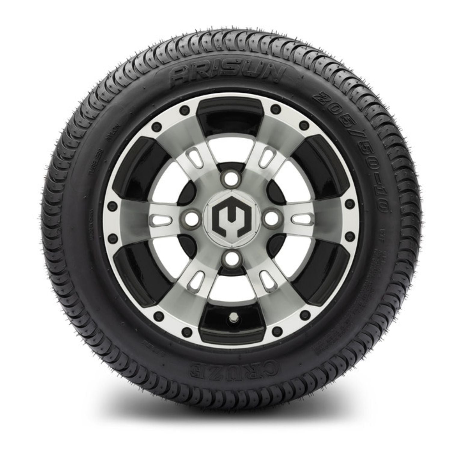 MODZ® 10" Ambush Machined Black Wheels & Street Tires Combo (Arisun Cruze 205/50-10)