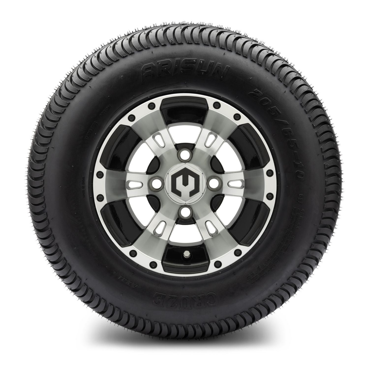 MODZ® 10" Ambush Machined Black Wheels & Street Tires Combo (Arisun Cruze 205/65-10)