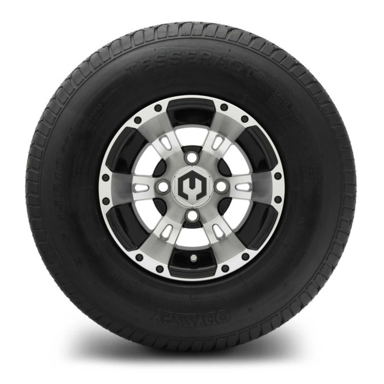 MODZ® 10" Ambush Machined Black Wheels & Street Tires Combo (Odyssey Tesseract Steel-Belted Radial 205/65-R10)