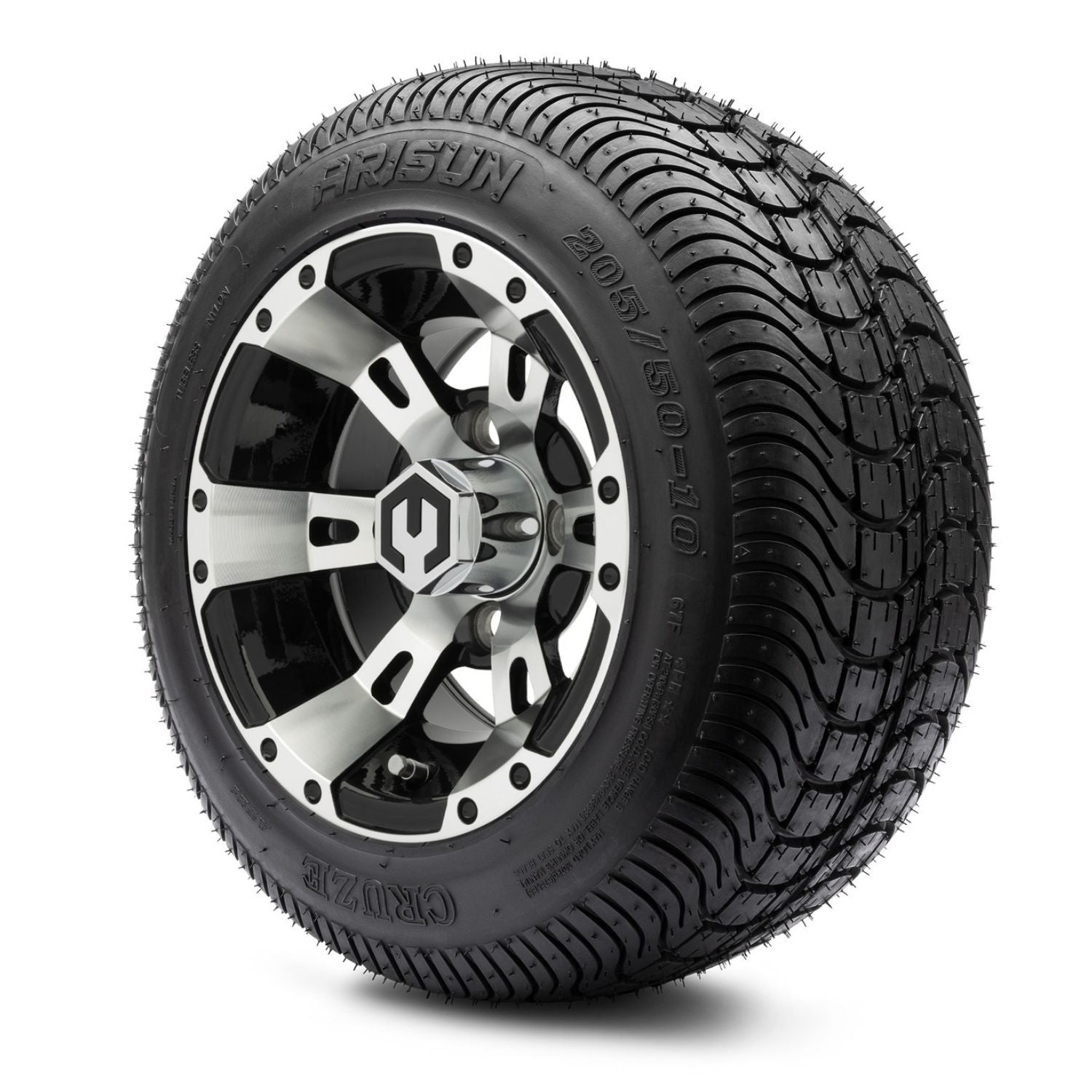 MODZ® 10" Ambush Machined Black Wheels & Street Tires Combo (Arisun Cruze 205/50-10)
