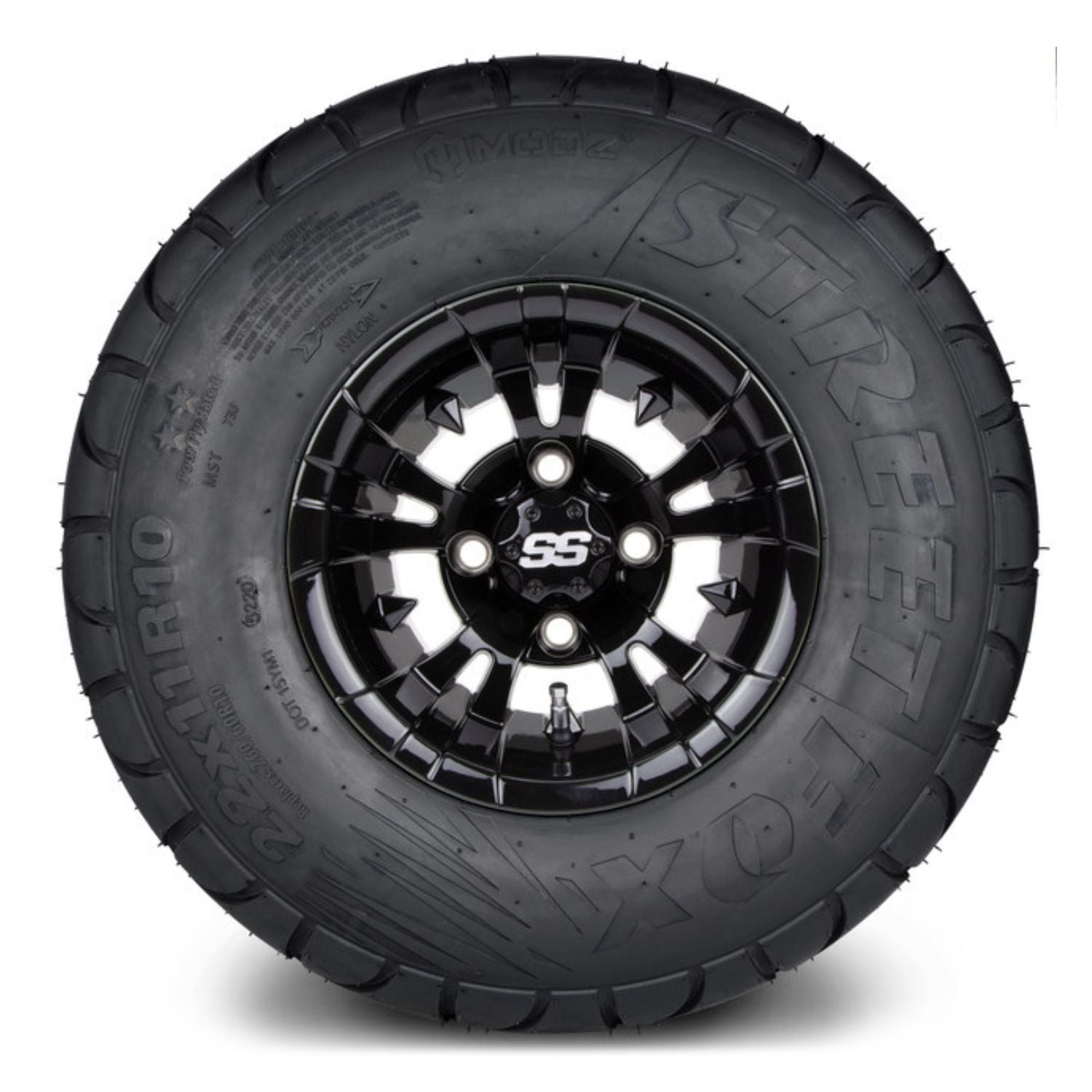 MODZ® 10" Vampire Glossy Black Wheels & Street Tires Combo (MODZ Street Fox Radial 22x11-10)