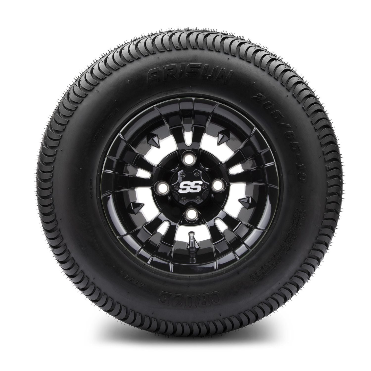 MODZ® 10" Vampire Glossy Black Wheels & Street Tires Combo (Arisun Cruze 205/65-10)