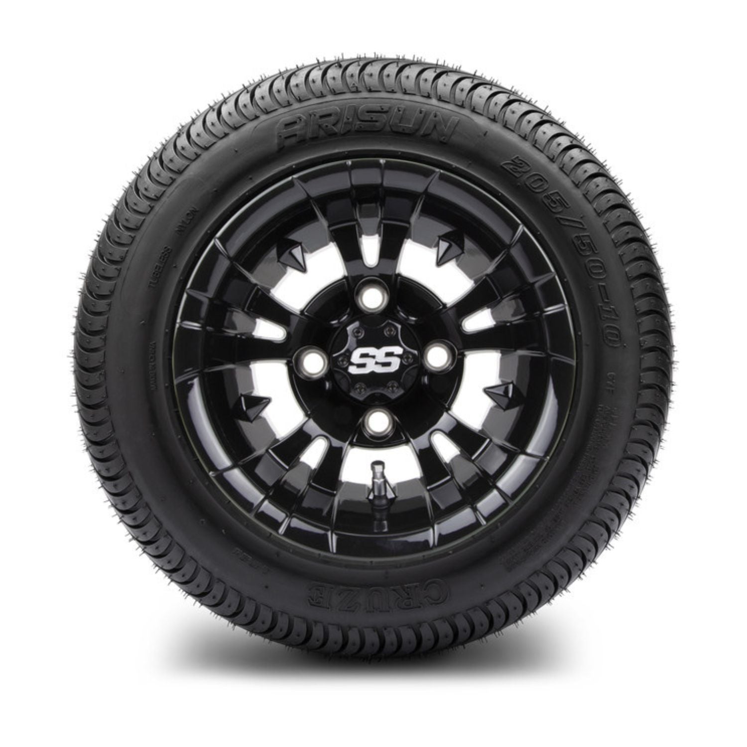 MODZ® 10" Vampire Glossy Black Wheels & Street Tires Combo (Arisun Cruze 205/50-10)