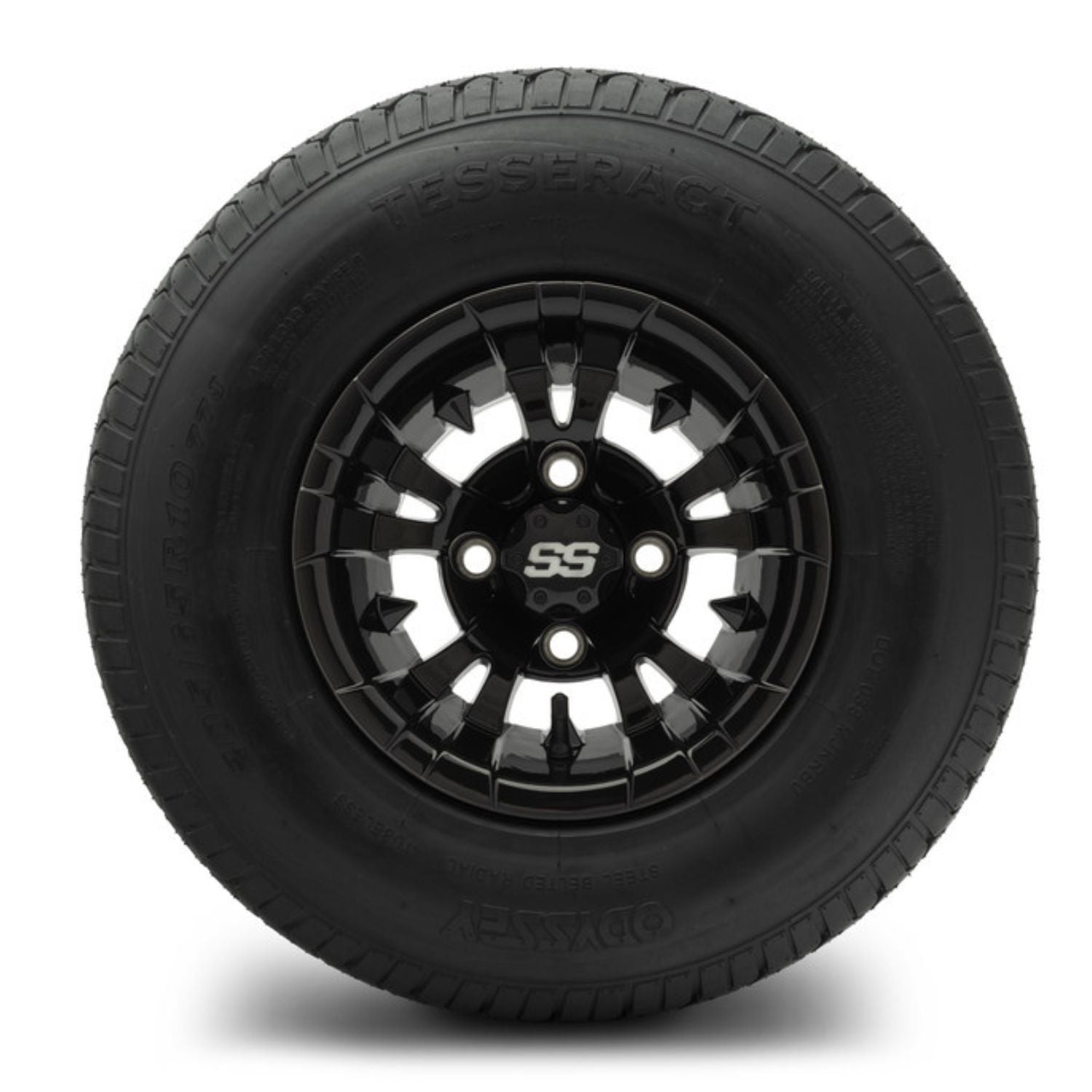 MODZ® 10" Vampire Glossy Black Wheels & Street Tires Combo (Odyssey Tesseract Steel-Belted Radial 205/65-R10)