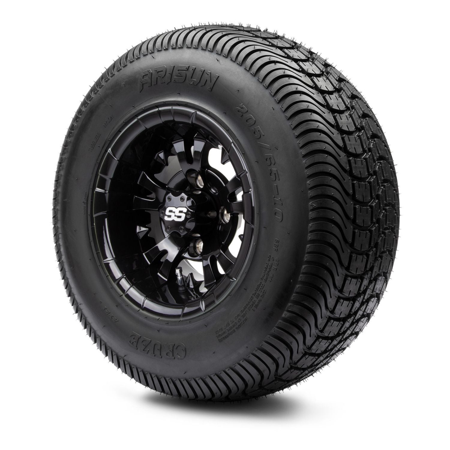 MODZ® 10" Vampire Glossy Black Wheels & Street Tires Combo (Arisun Cruze 205/65-10)