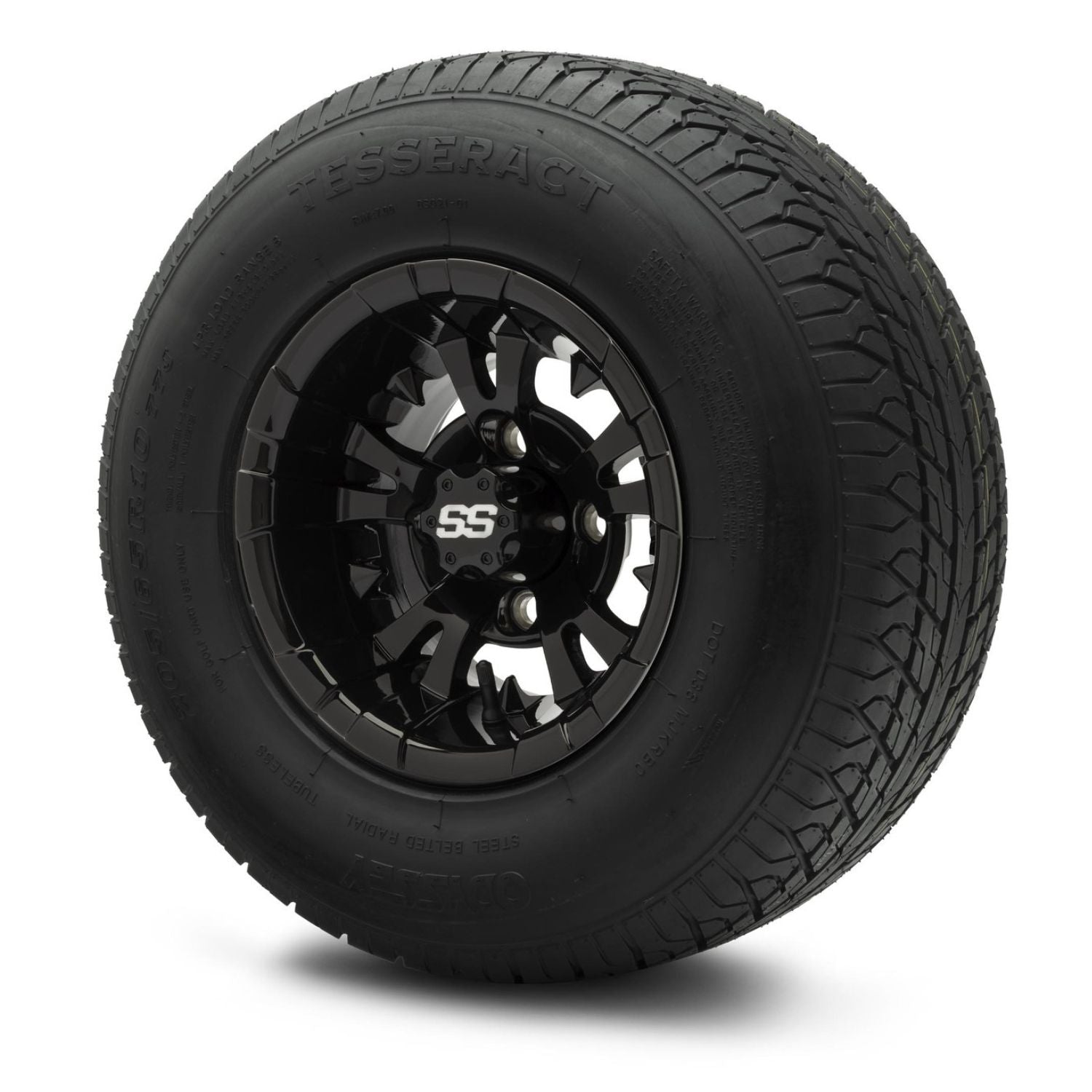 MODZ® 10" Vampire Glossy Black Wheels & Street Tires Combo (Odyssey Tesseract Steel-Belted Radial 205/65-R10)