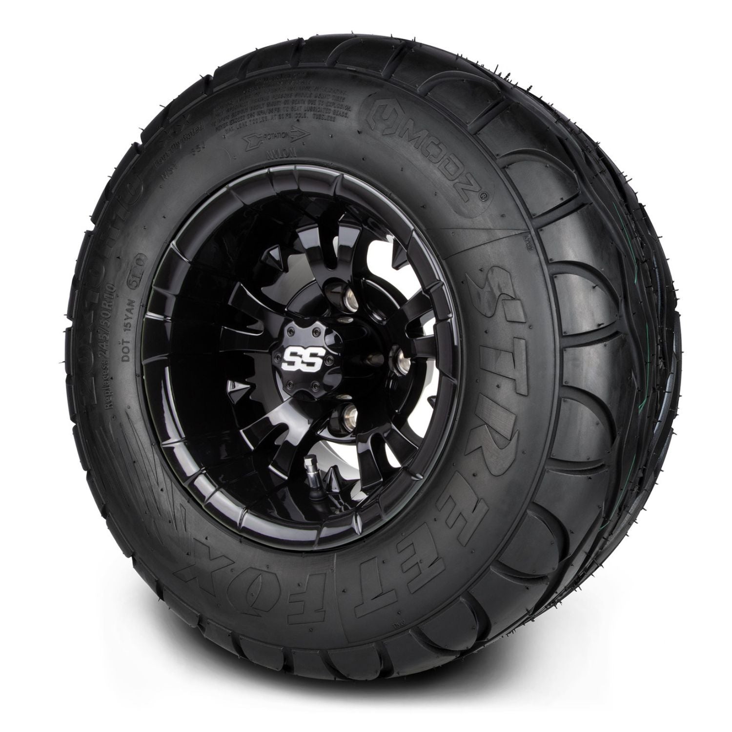 MODZ® 10" Vampire Glossy Black Wheels & Street Tires Combo (MODZ Street Fox Radial 20x10-10)