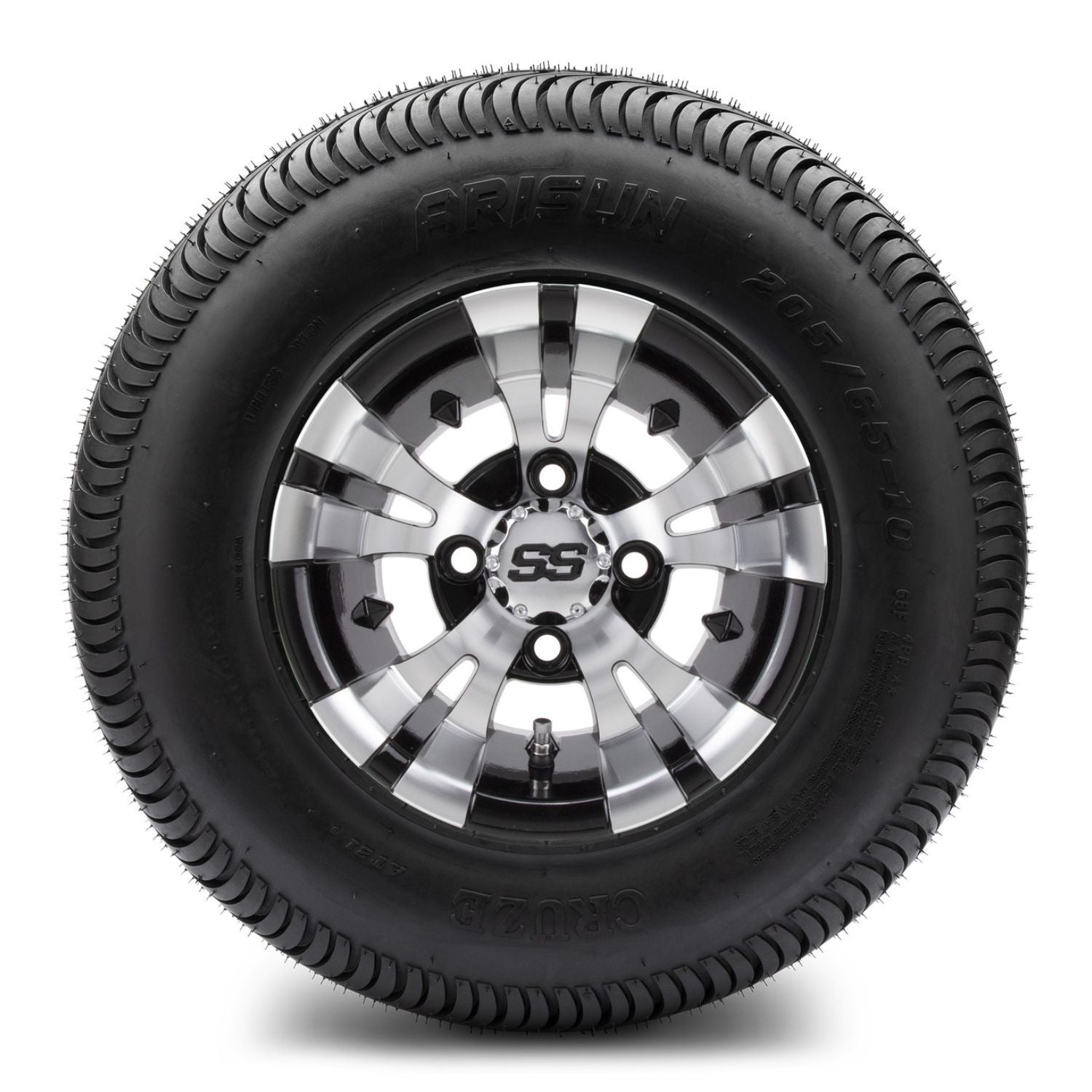 MODZ® 10" Vampire Machined Black Wheels & Street Tires Combo (Arisun Cruze 205/65-10)