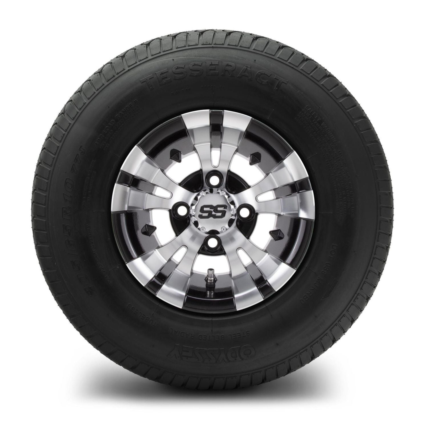 MODZ® 10" Vampire Machined Black Wheels & Street Tires Combo (Odyssey Tesseract Steel-Belted Radial 205/65-R10)
