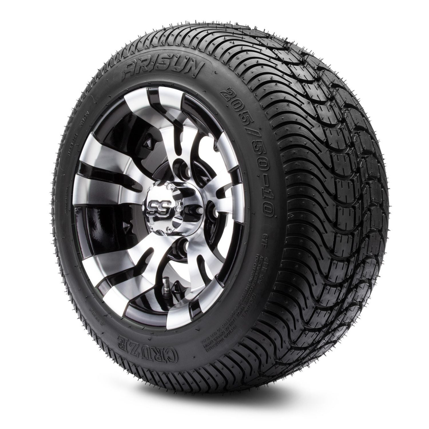 MODZ® 10" Vampire Machined Black Wheels & Street Tires Combo (Arisun Cruze 205/50-10)