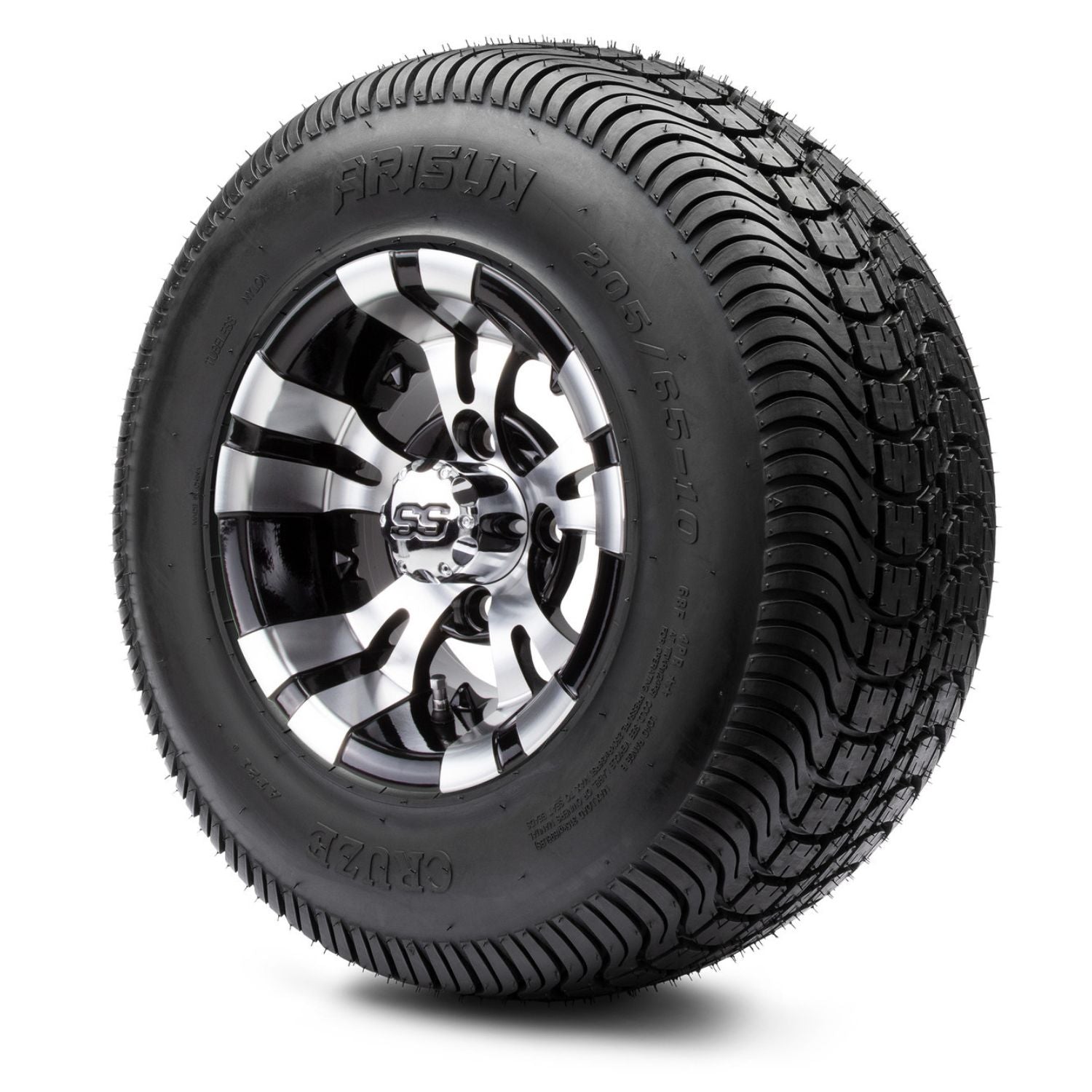 MODZ® 10" Vampire Machined Black Wheels & Street Tires Combo (Arisun Cruze 205/65-10)