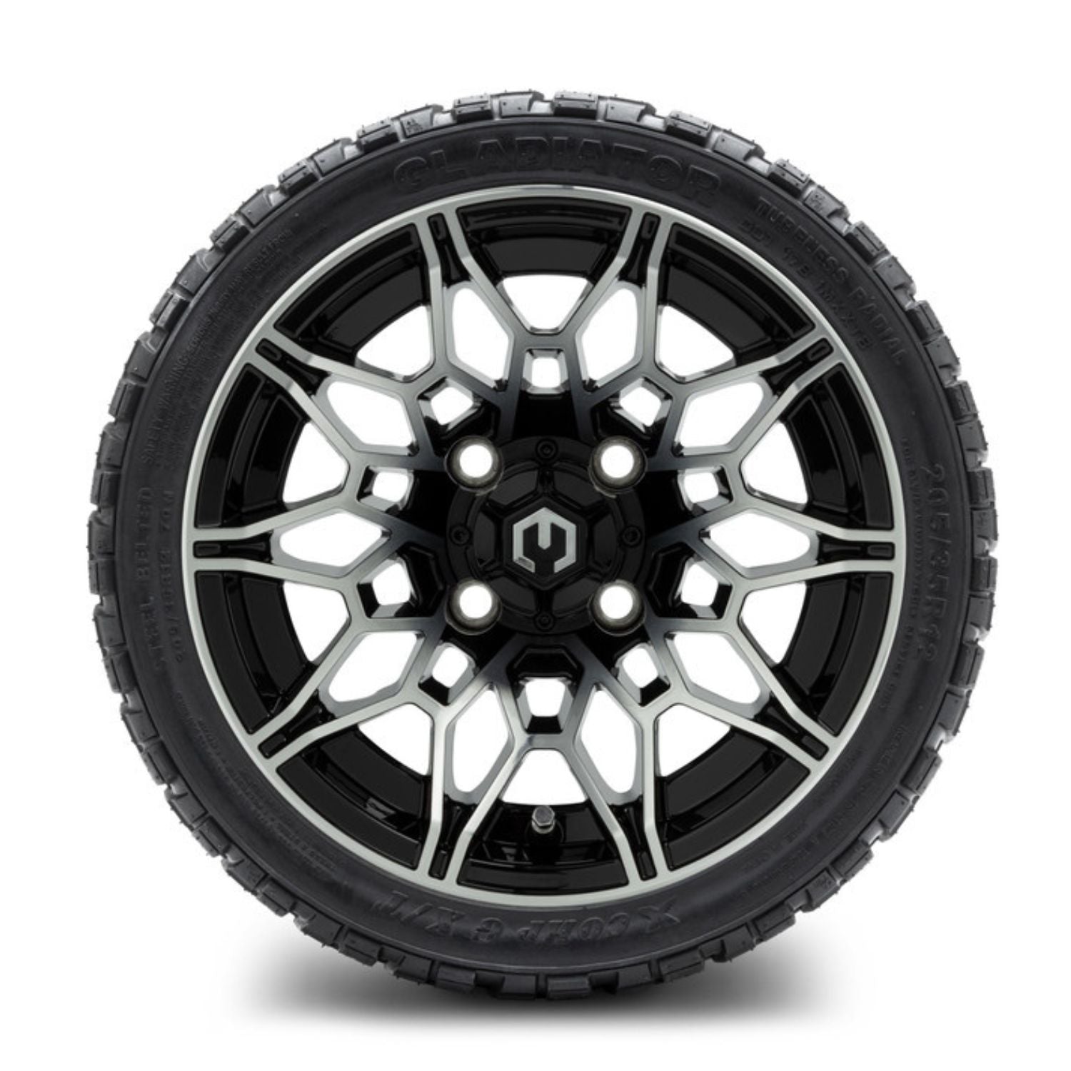 MODZ® 12" Galaxy Machined Black Wheels & Off-Road Tires Combo (Xcomp Gladiator Radial 205/35R-12)