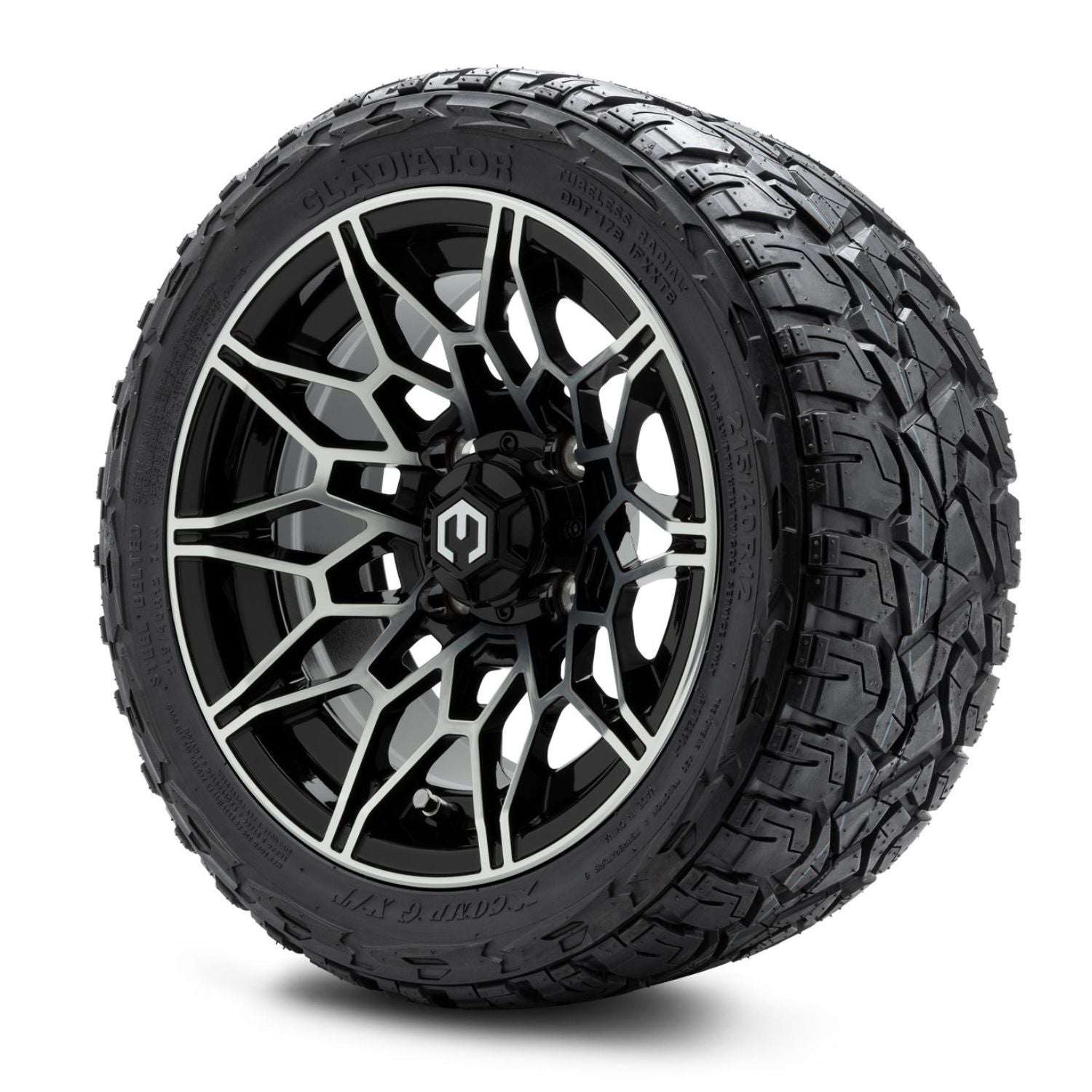 MODZ® 12" Galaxy Machined Black Wheels & Off-Road Tires Combo (Xcomp Gladiator Radial 215/40R-12)