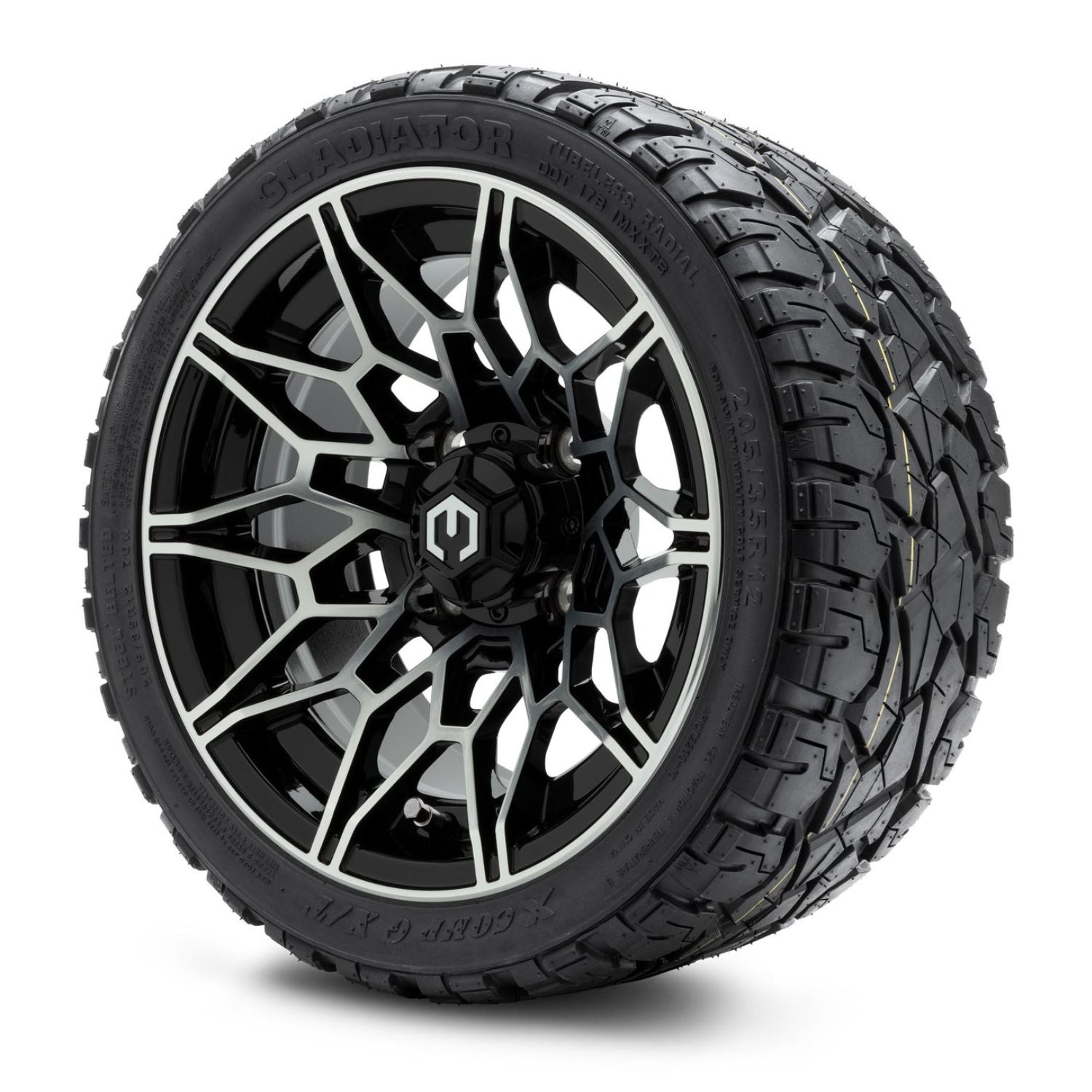MODZ® 12" Galaxy Machined Black Wheels & Off-Road Tires Combo (Xcomp Gladiator Radial 205/35R-12)