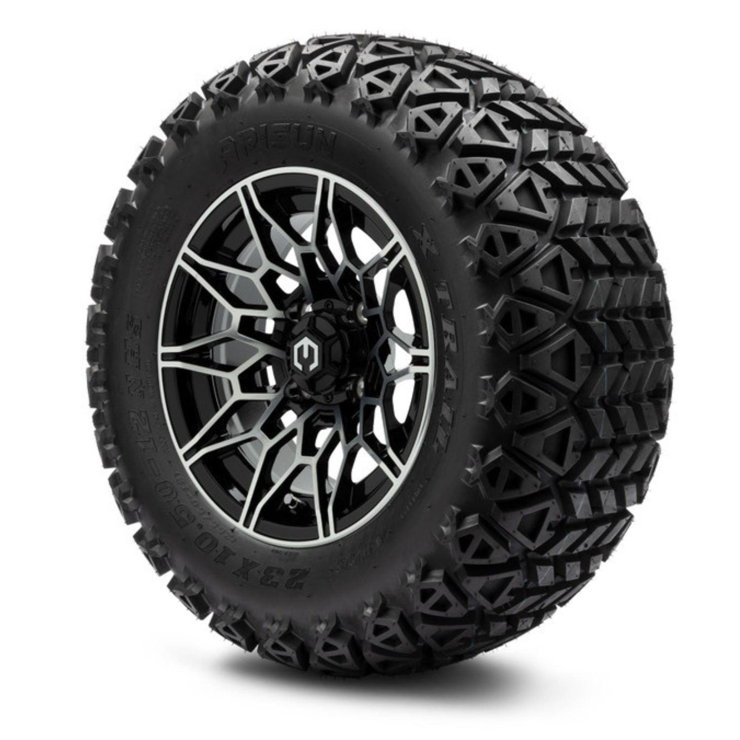 MODZ® 12" Galaxy Machined Black Wheels & Off-Road Tires Combo (Arisun X-Trail All-Terrain 23x10.50-12)