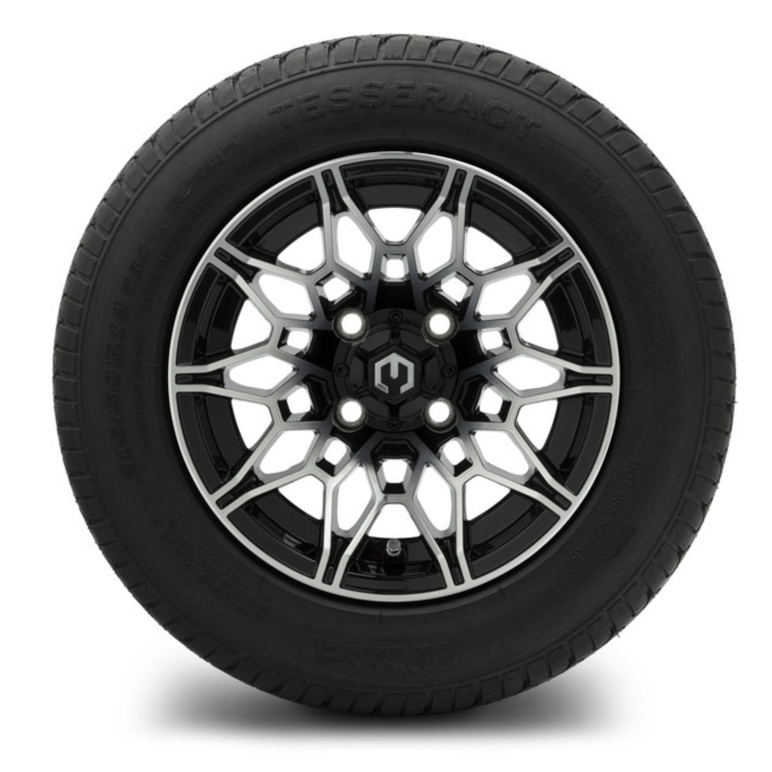 MODZ® 12" Galaxy Machined Black Wheels & Street Tires Combo (Odyssey Tesseract Steel-Belted Radial 215/50-R12)