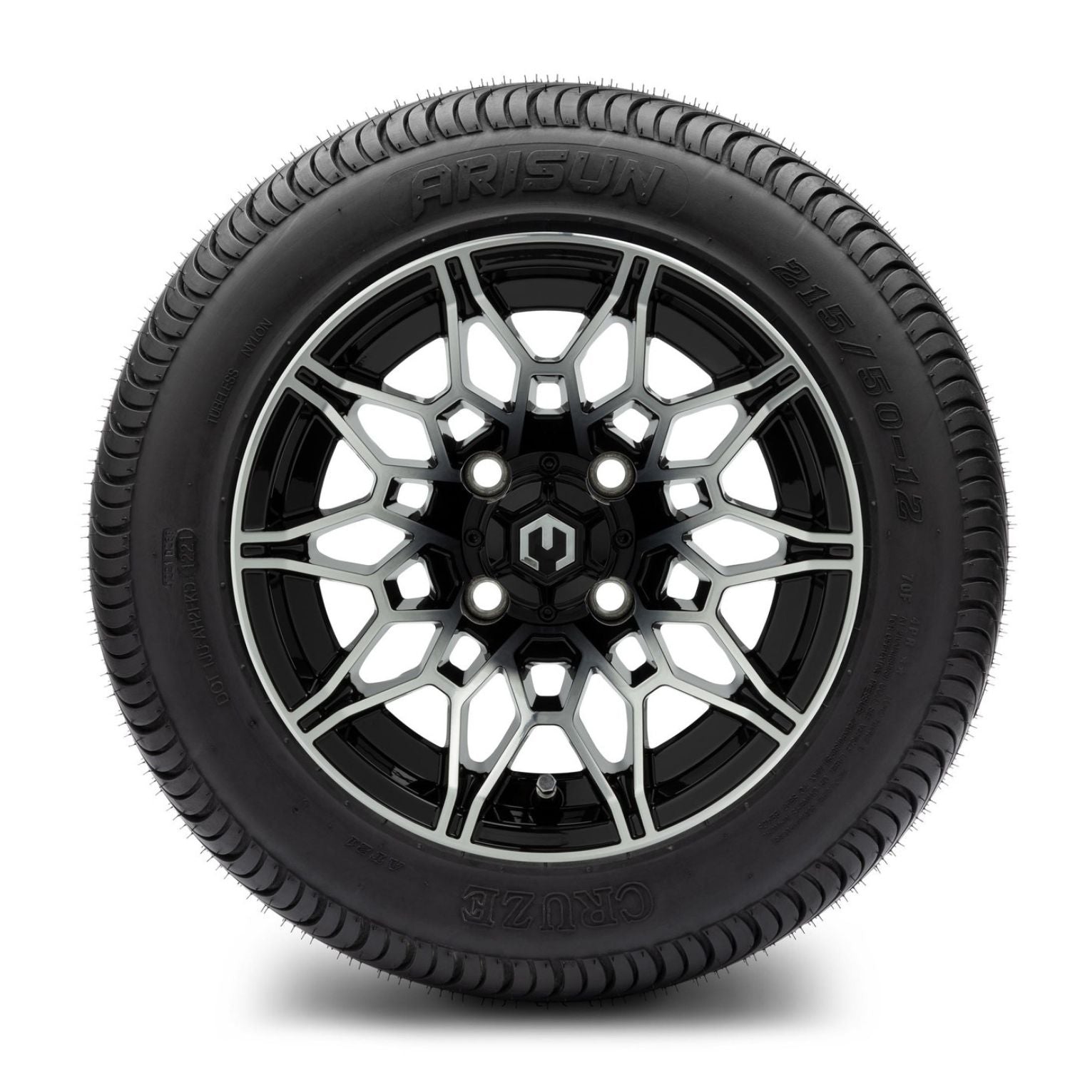 MODZ® 12" Galaxy Machined Black Wheels & Street Tires Combo (Arisun Cruze 215/50-12)