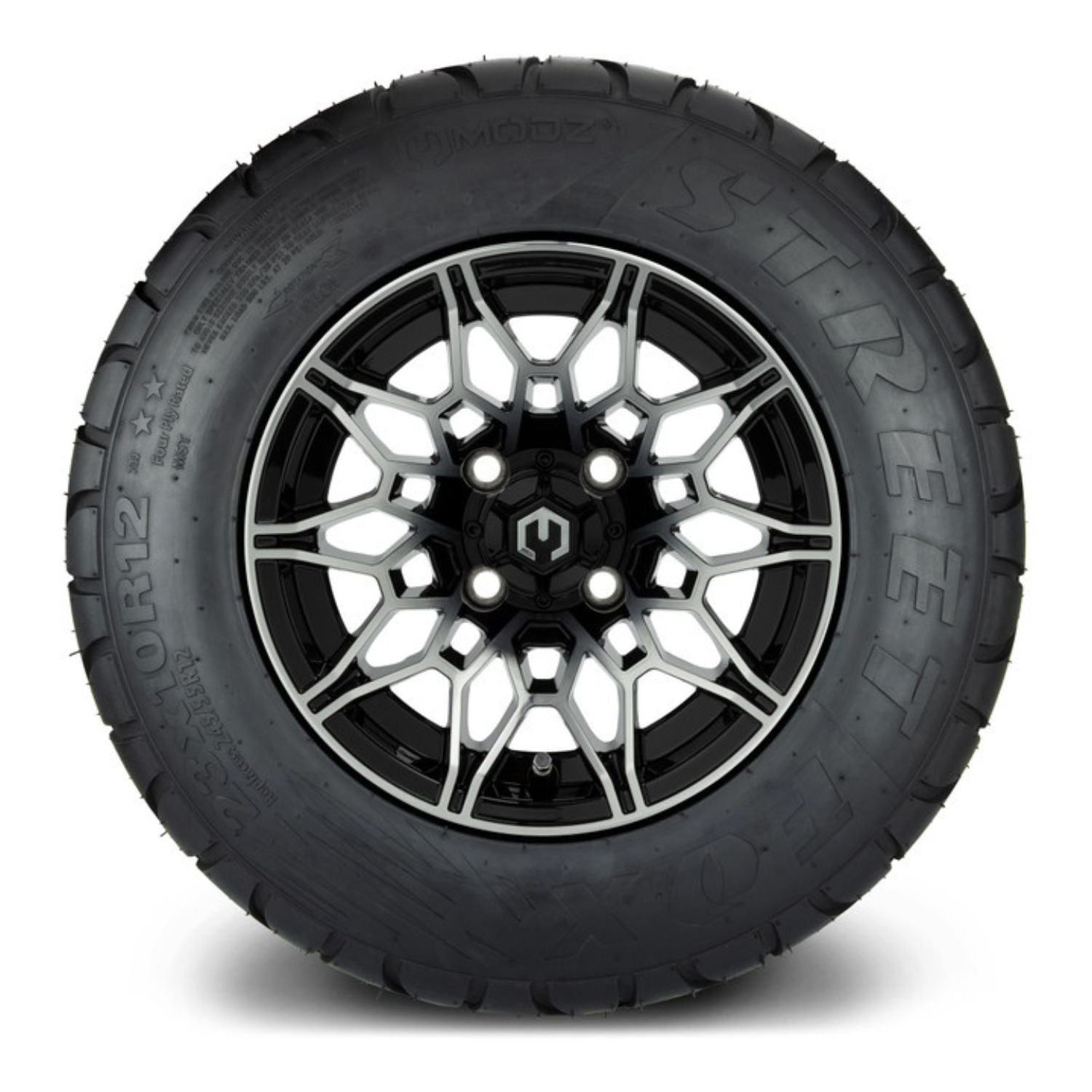 MODZ® 12" Galaxy Machined Black Wheels & Street Tires Combo (MODZ Street Fox Radial 23x10-12)
